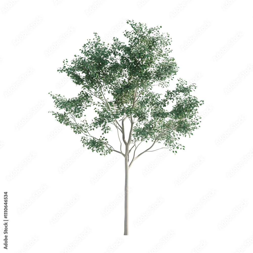 Poster Realistic 3d rendering of a leafy deciduous tree with vibrant green leaves, set against a transparent backdrop