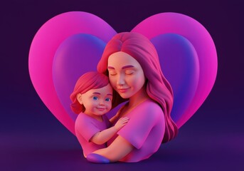 Mother's Love: A 3D Render of a Mom and Daughter