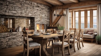 Naklejka premium A photo of a cozy and rustic dining room