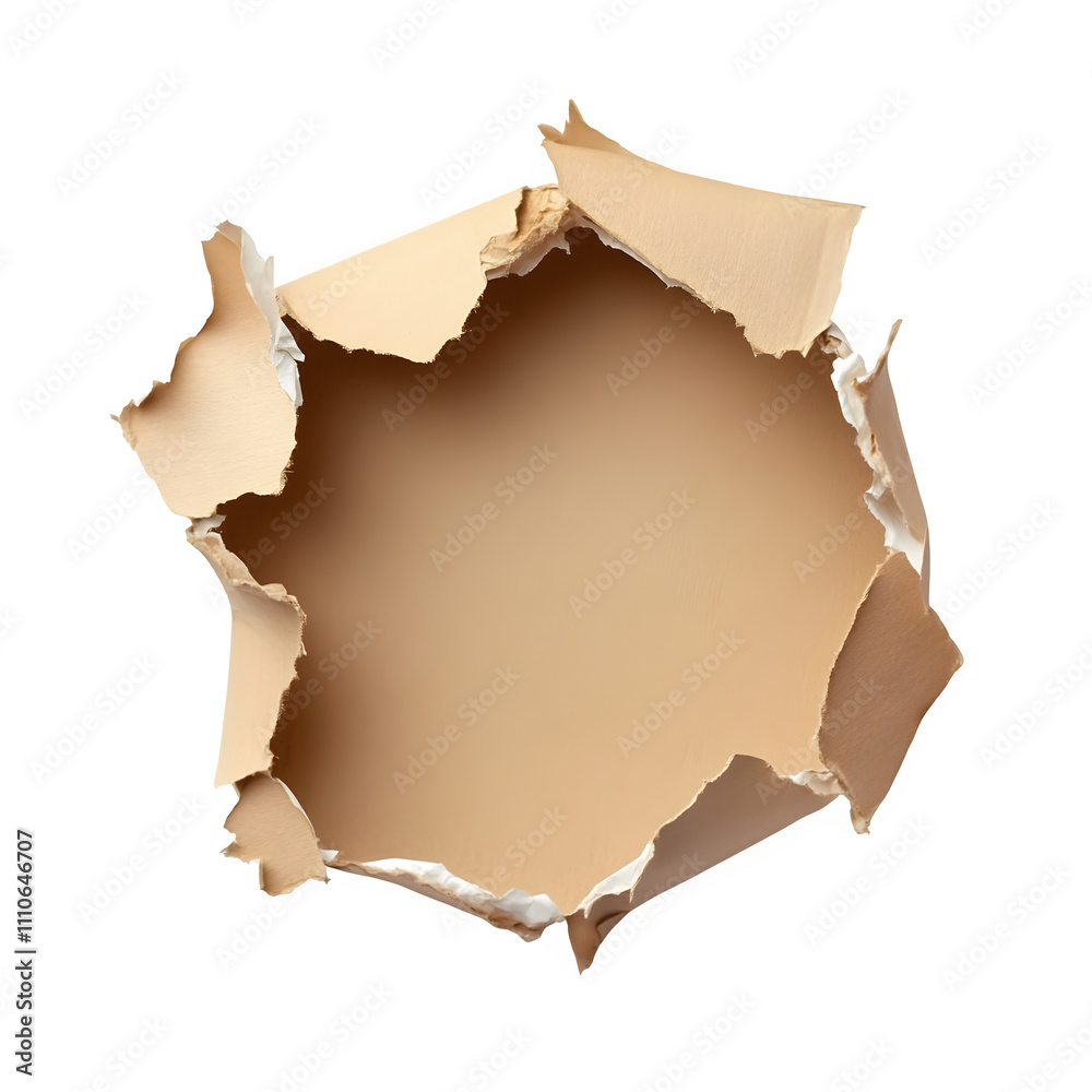 Poster ripped hole in cardboard sheet creates a transparent frame effect, ideal for displaying products or 