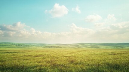 Fototapeta premium Vast nature background with a clear sky and earthy tones, blending soft greens and browns for a serene, natural landscape