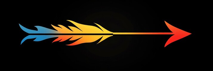 Obraz premium Colorful arrow design with gradient flame effect on a dark background.