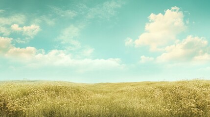 Obraz premium Vast nature background with a clear sky and earthy tones, blending soft greens and browns for a serene, natural landscape