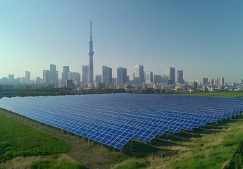 Tokyo Skyline Solar Panels Energy Renewable Clean