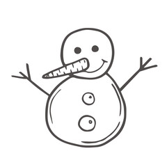 Hand drawn illustration with black lines, isolated on white background. Snowman Sketches. Stock Vector. Doodle snowman. Decorative element for Christmas