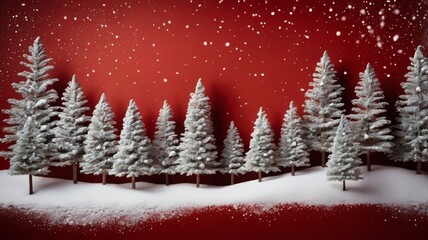 A beautiful snowy Christmas scene featuring charming festive trees adorned with ornaments