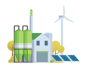 Obraz premium Green sustainable factory building vector illustration, flat style element for city and industry illustration