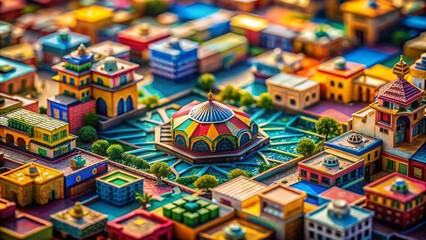 Fototapeta premium Captivating Multicolored Optical Illusions with Tilt-Shift Photography Showcasing Unreal Geometrical Shapes and Patterns for a Unique Visual Experience