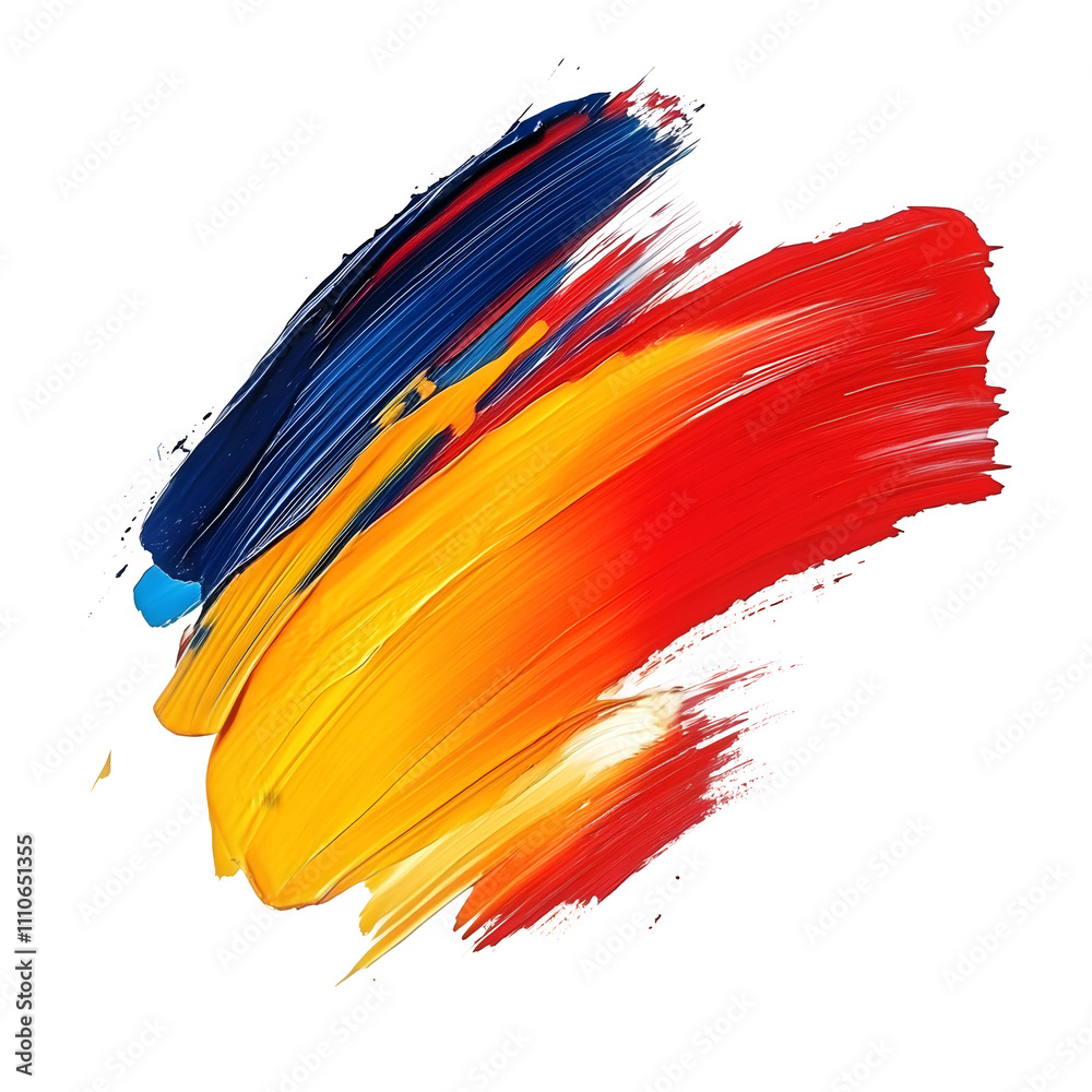 Poster colorful brushstrokes in red, orange, yellow, blue, and white create a vibrant and dynamic painting 