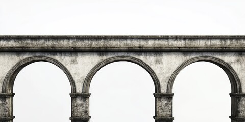A beautifully composed image showcasing the intricate architectural details of an ancient stone aqueduct structure with three perfectly symmetrical arches.