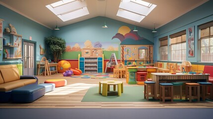 A photo of a daycare facility with an indoor space