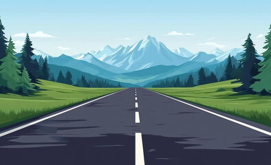 Naklejka premium Scenic road leads to majestic mountain range under clear blue sky