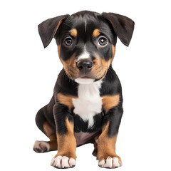 Obraz premium Adorable puppy sitting and gazing ahead against a transparent backdrop, ideal for pet-themed designs