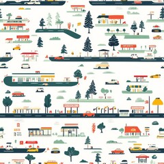 Charming Roadside Gas Station Seamless Pattern seamless, pattern, background, texture