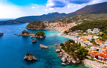 Obraz premium Aerial view of Parga, in the region of Preveza in Epirus, Greece