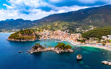 Obraz premium Aerial view of Parga, in the region of Preveza in Epirus, Greece