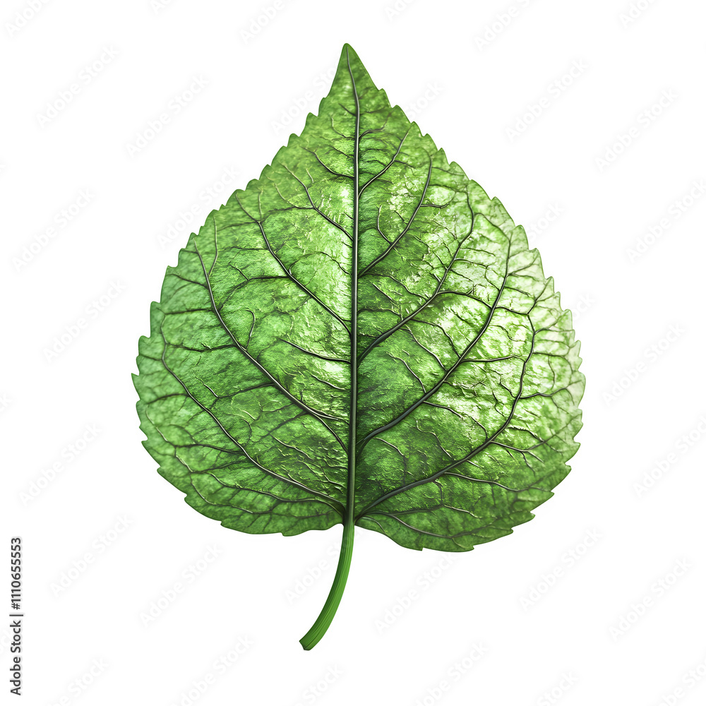 Poster vibrant single green leaf with intricate veins on a transparent background