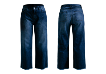 women's wide leg dark blue jeans in ghost concept model isolated on transparent background