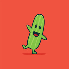 Cute Cucumber Cartoon Vector Icon Illustration. Vegetables Icon Concept Isolated Premium Vector. Flat Cartoon Style