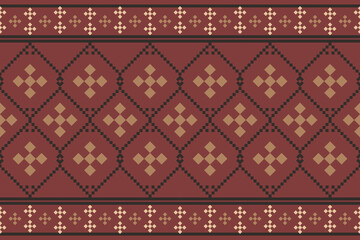 Geometric and cross stitch traditional ethnic pattern.floral pixel art embroidery. Elegance background abstract Aztec seamless pattern for fabric,cloth,dress,carpet,curtain,sarong,batik,wallpaper.