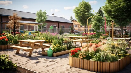 Fototapeta premium A photo of a daycare outdoor gardening and planting