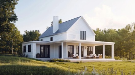 Obraz premium White Farmhouse in a Forest