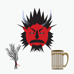 Krampusnacht vector, illustration. Rods flogging punishment. Austrian mythology. Birch branches. Bunches of birch rods.

