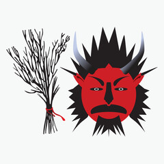 Krampusnacht vector, illustration. Rods flogging punishment. Austrian mythology. Birch branches. Bunches of birch rods.
