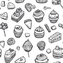 Elegant Hand Drawn Dessert Pattern seamless, pattern, background, texture