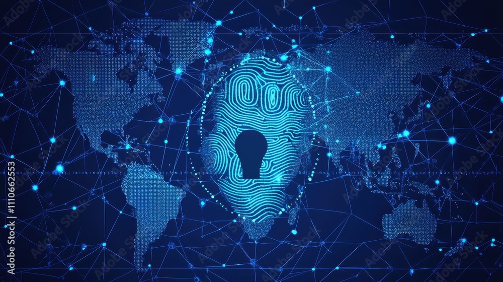 Poster advanced abstract design showcasing authentication technology with digital network background