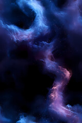 There is a gradient of blue and purple in the background, swirling white powder that has a blue glow.