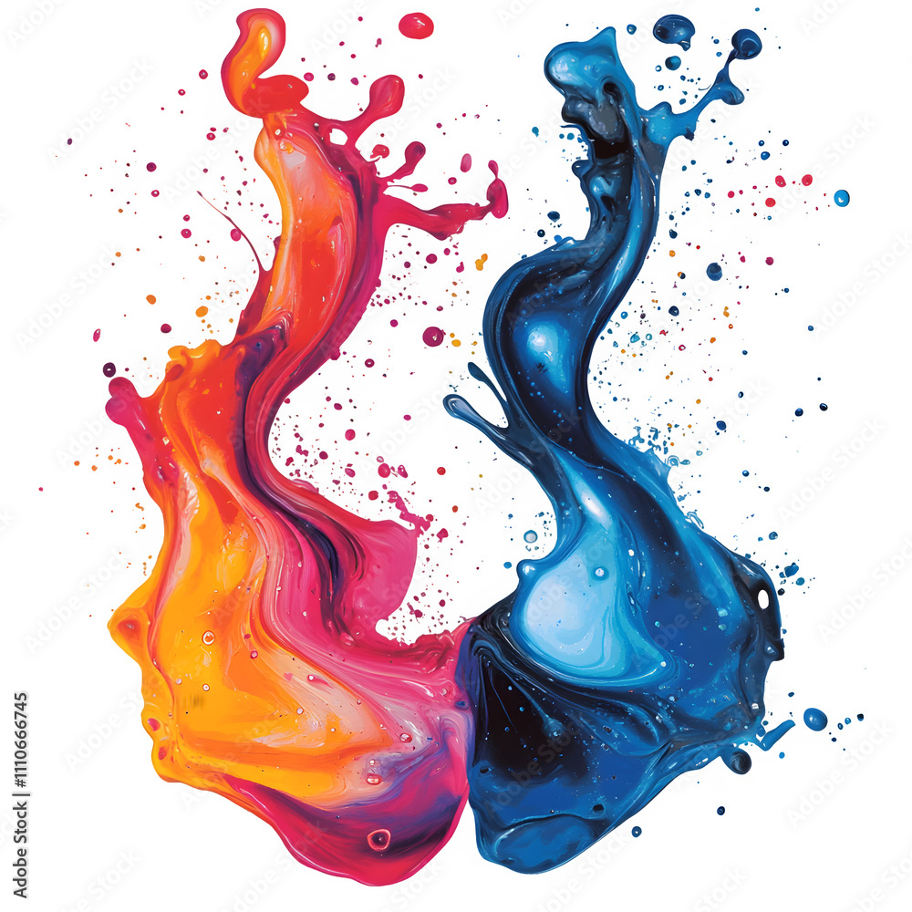 Aufkleber Vibrant and dynamic visual created as two colorful paint splashes rise and collide on a clear background
