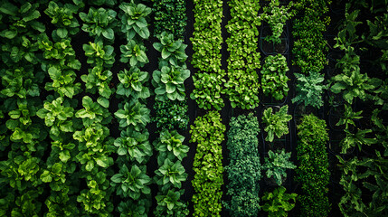 Aerial View of Lush Green Vegetable Garden Rows