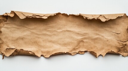 Torn and worn vintage parchment paper with rough edges and a faded brown texture, great for historical projects.
