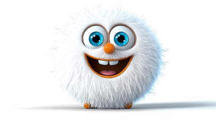 Cute cartoon illustration of a cheerful snowball with big glowing eyes, isolated white background. 