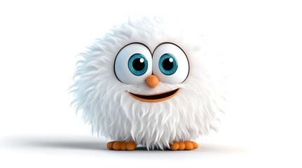 Cute cartoon illustration of a cheerful snowball with big glowing eyes, isolated white background. 