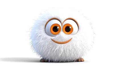 Fototapeta premium Cute cartoon illustration of a cheerful snowball with big glowing eyes, isolated white background. 