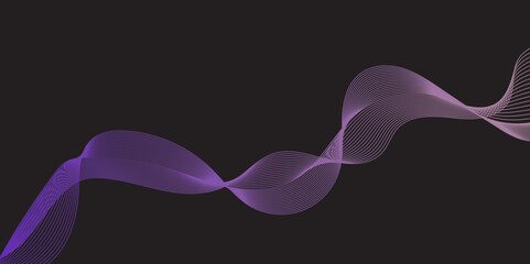 Modern multicolor wave of light is displayed on black background, Abstract wavy lines and neon glow on a black background, soundwave on a dark reflective surface.	