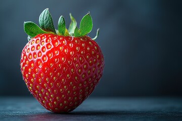Fresh Strawberry on Dark Background with Lush Leaves