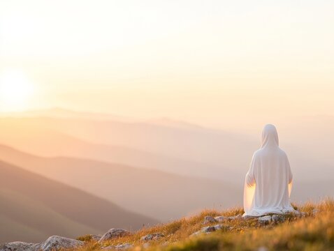 Immaculate Conception Sunrise Serene Mountain Landscape for Spiritual Holidays - Powered by Adobe