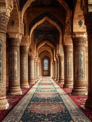 Obraz premium Majestic Corridor with Ornate Columns and Intricate Patterns