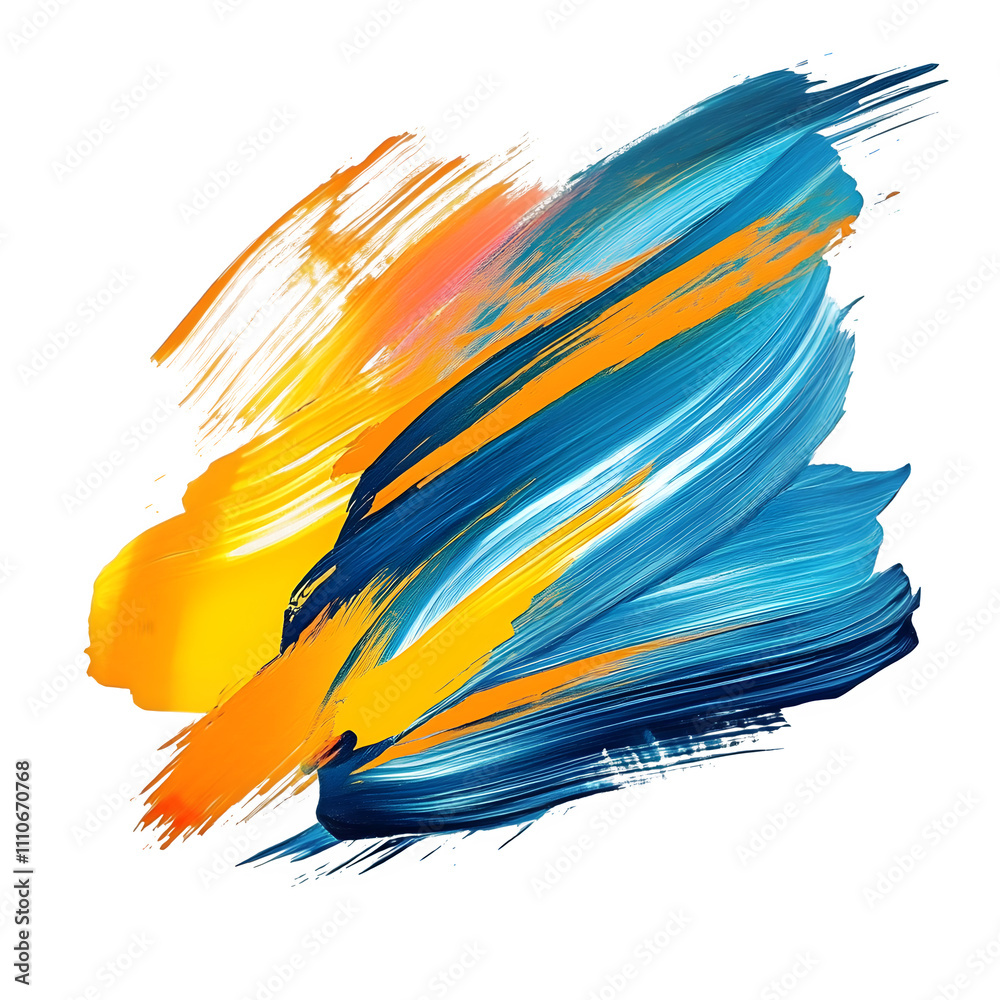 Poster Dynamic abstract composition with vibrant blue, orange, and yellow brushstrokes, ideal for adding an artistic flair to any design with its transparent background