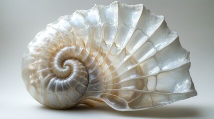 Obraz premium A beautifully detailed nautilus shell showcasing its intricate spiral structure and iridescent surface.