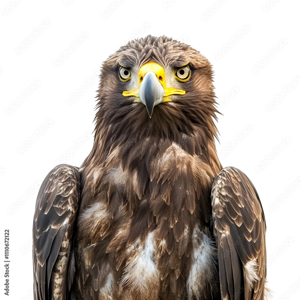 Poster powerful eagle with piercing eyes and sharp beak, exuding strength and freedom, isolated on transpar