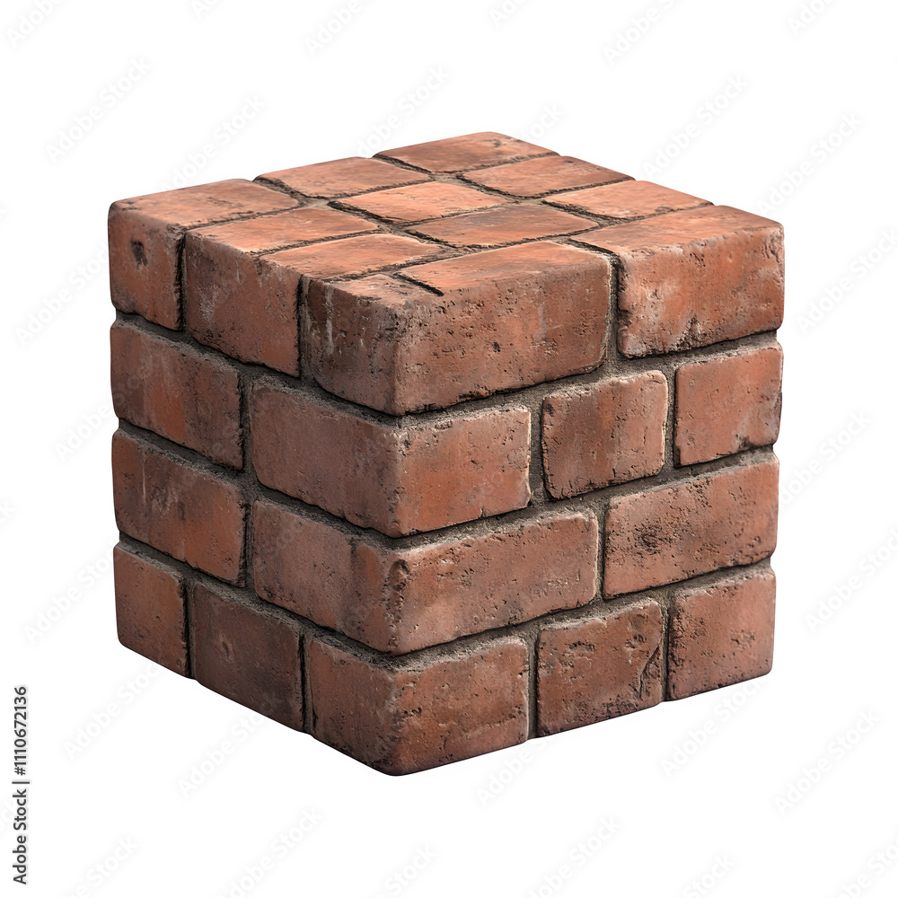 Poster red brick cube creating a strong base, set against a clear background, perfect for architectural ren