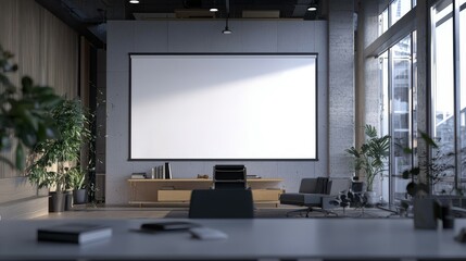 Minimalist digital workspace laptop and whiteboard backdrop for enhanced home office productivity