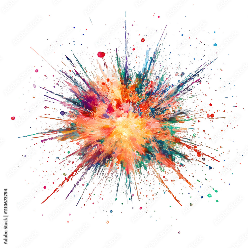 Poster vibrant burst of colorful paint splashing against a clear backdrop, producing a lively and dynamic v