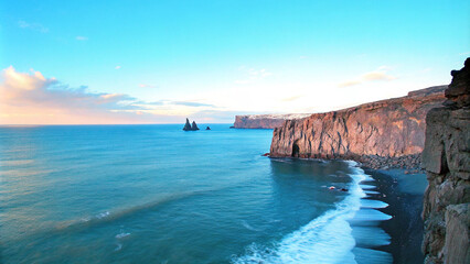Unbelievable seascape of cliffs in the Atlantic ocean. Fantastic summer morning
