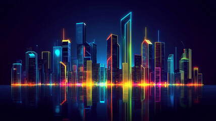 modern stylist digital light building with shiny neon light effect, abstract ultra modern light effect of cityscape featuring sleek modern architecture illuminated by vibrant neon lights.
