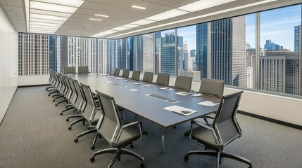 Business meeting room with vacant chairs, symbolizing the importance of preparation and anticipation in professional environments.